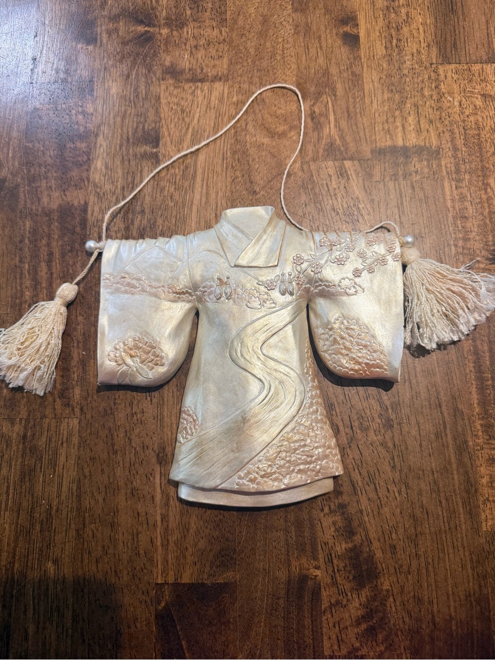 Ivory Silk Kimono Ornament Wall Hanging with Tassels